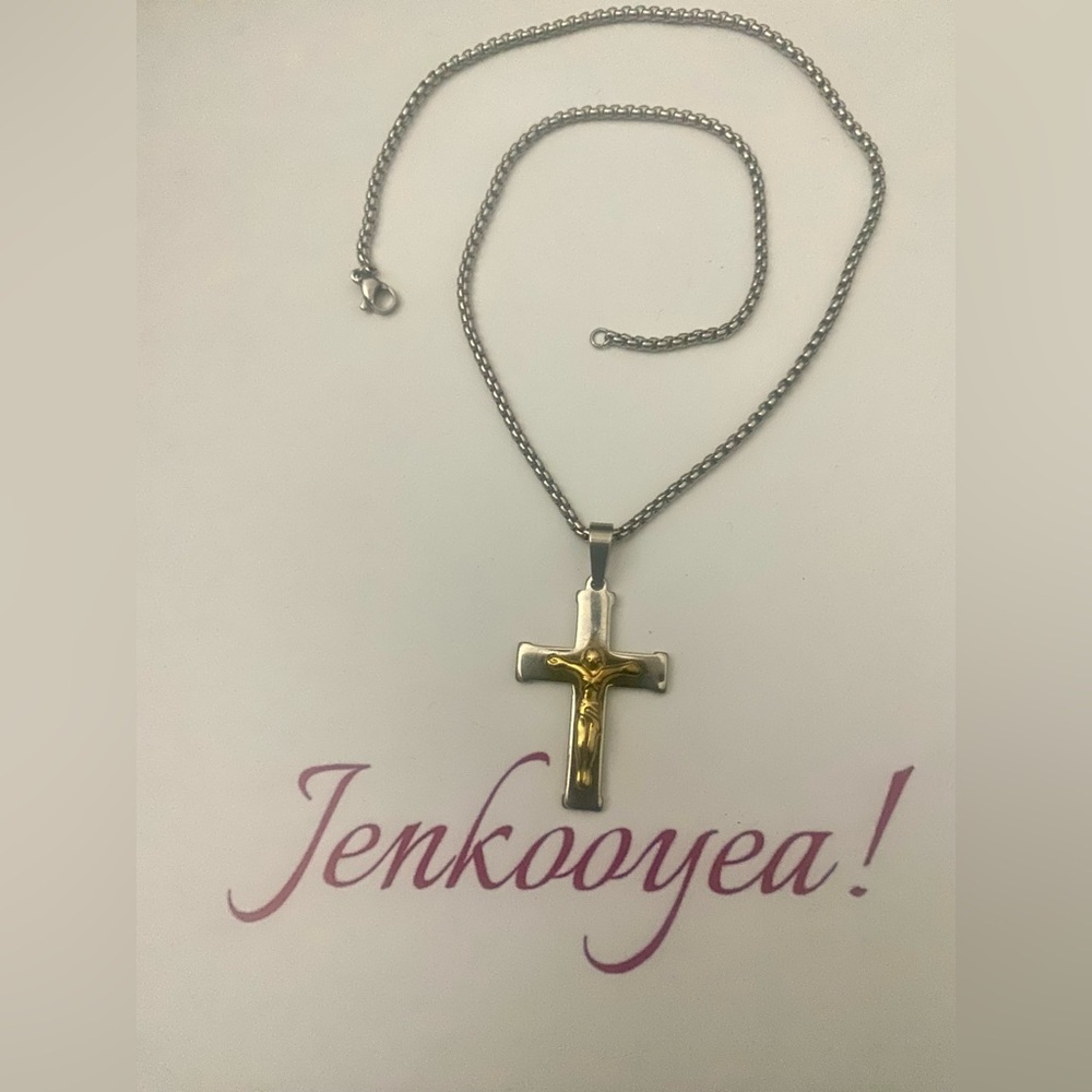Silver and Gold Cross Pendant Necklace